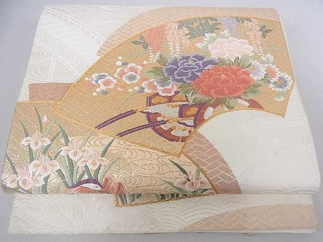 平和屋着物■六通柄袋帯 唐織 地神重ね鴛鴦花車文 金糸 逸品 ar6541