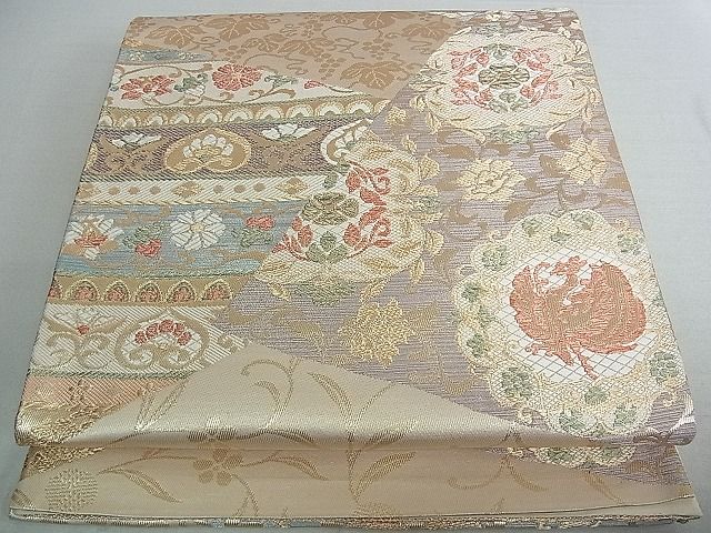 平和屋着物■六通柄袋帯 嵯峨野 切嵌花唐草文 金糸 逸品 ud3633