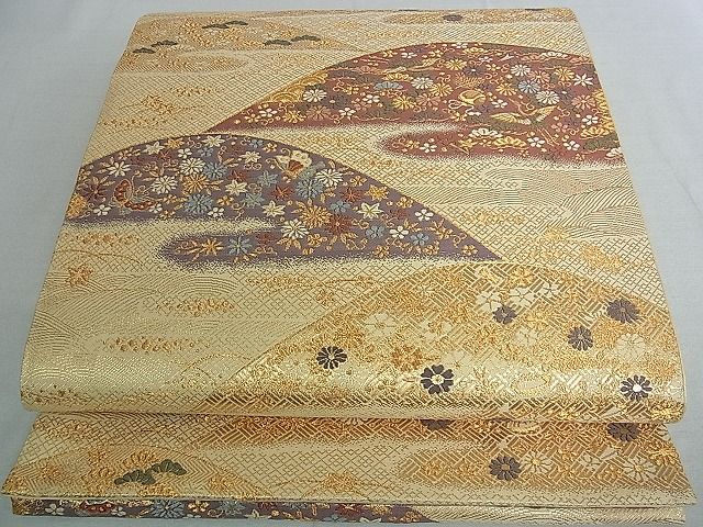 平和屋着物■六通柄袋帯 宝尽くし飛鶴吉祥花文 金糸 逸品 ud3637