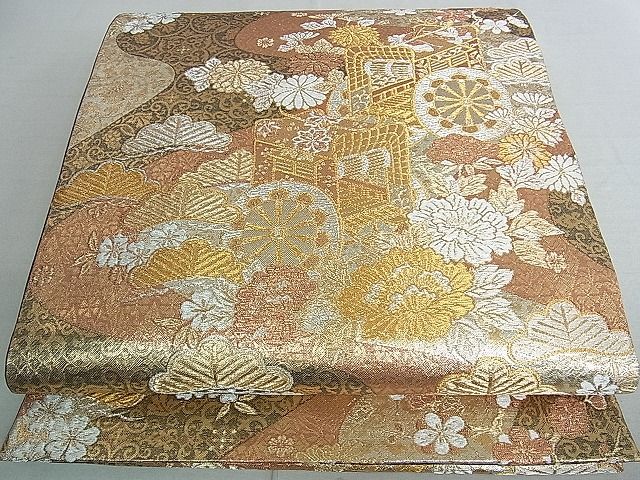 平和屋着物■六通柄袋帯 御所車吉祥花文 金銀糸 逸品 ud3676