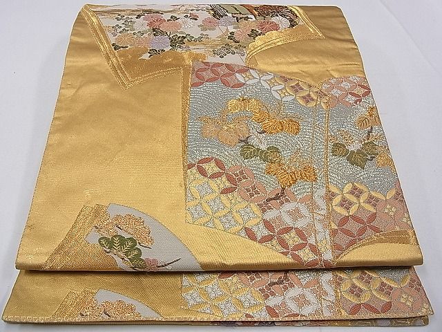 平和屋着物■六通柄袋帯 唐織 冊子草花文 金糸 引箔 逸品 dx0452