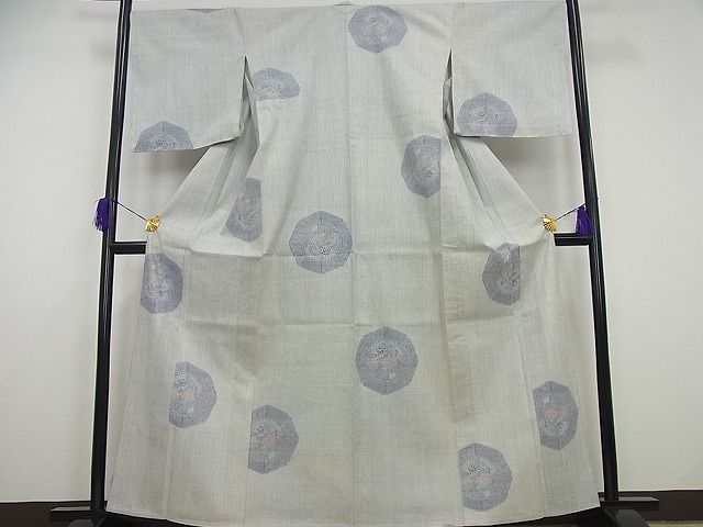 平和屋本店▽極上 本場結城紬 重要無形文化財 モロ入り 単衣 100亀甲 奥順謹製 絵皿花文 証紙付き 逸品3s5725