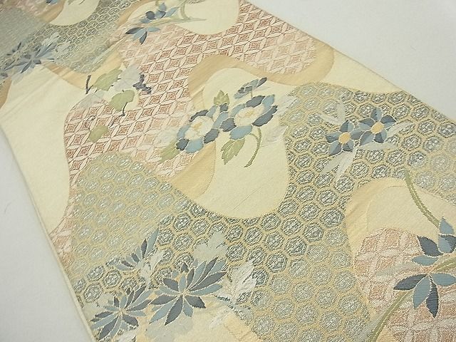 平和屋着物■六通柄袋帯 吉祥花文 金糸 逸品 jm3133