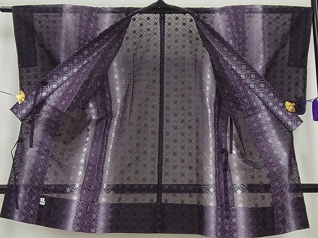 平和屋本店■極上 道中着 ロング丈 オーガンジー 松岡姫 スリーシーズン 春夏秋 七宝花文 伊と幸 反端付き 逸品 未使用4s219