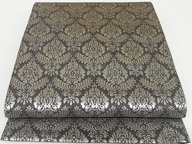 平和屋本店●極上 金彩友禅 卓越技能者・名工・和田光正 太鼓柄袋帯 洋花文 菱文 黒地 一蔵コレクション 正絹 逸品 4kk10033