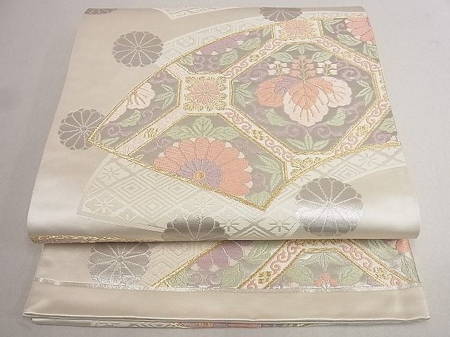 平和屋着物■六通柄袋帯 唐織 地紙吉祥花文 金銀糸 逸品 du4078