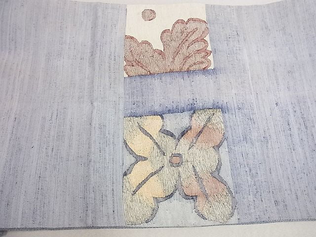 平和屋着物■太鼓柄袋帯 紬地 洋花文 金糸 逸品 du4167