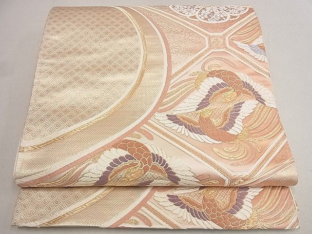 平和屋着物■六通柄袋帯 向かい鳳凰吉祥花文 金糸 逸品 du4176