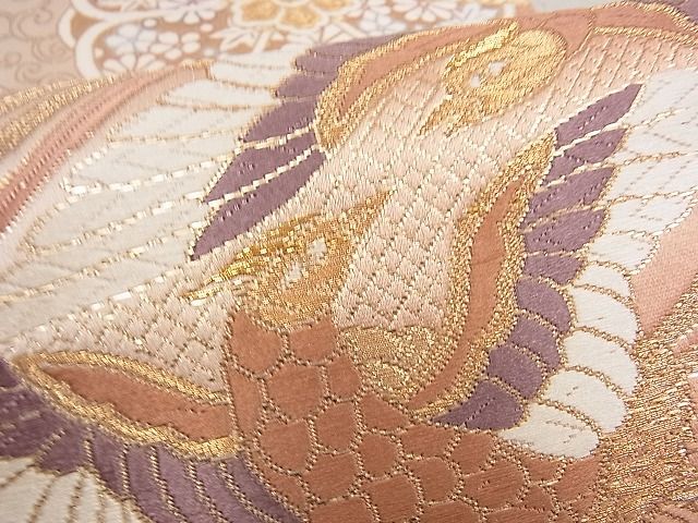 平和屋着物■六通柄袋帯 向かい鳳凰吉祥花文 金糸 逸品 du4176