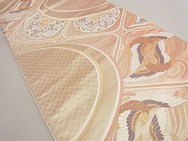 平和屋着物■六通柄袋帯 向かい鳳凰吉祥花文 金糸 逸品 du4176