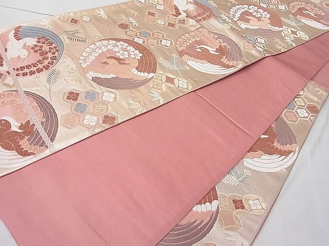 平和屋着物■六通柄袋帯 唐織 鳳凰花丸文 金糸 逸品 ut7354