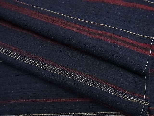 平和屋本店●極上 郡上紬 草木染 横段文 逸品 未使用4s297
