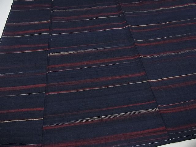 平和屋本店●極上 郡上紬 草木染 横段文 逸品 未使用4s297