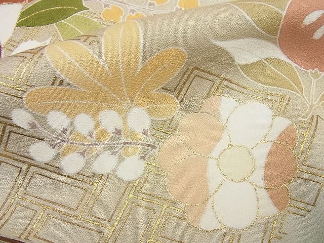 平和屋本店●極上 創業460年・千總 訪問着 駒刺繍 霞草花文 金彩 小田急扱い 逸品4s314