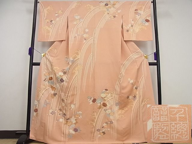平和屋本店●極上 創業460年・千總 訪問着 駒刺繍 立波草花文 曙色 金彩 大丸扱い 逸品4s315