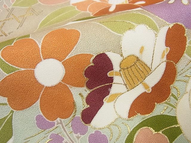 平和屋本店●極上 創業460年・千總 訪問着 駒刺繍 霞草花文 金彩 小田急扱い 逸品4s314