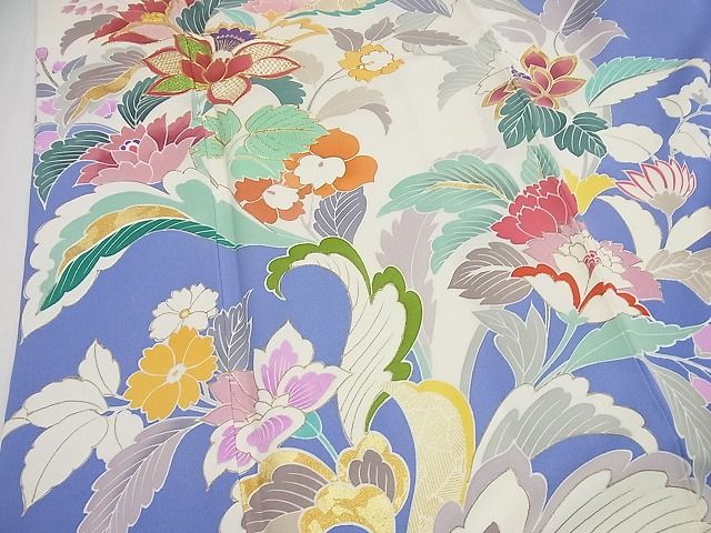 平和屋本店●極上 創業460年・千總 振袖・長襦袢セット 駒刺繍 更紗花唐草文 金彩 半衿刺繍 逸品4s316