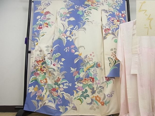 平和屋本店●極上 創業460年・千總 振袖・長襦袢セット 駒刺繍 更紗花唐草文 金彩 半衿刺繍 逸品4s316