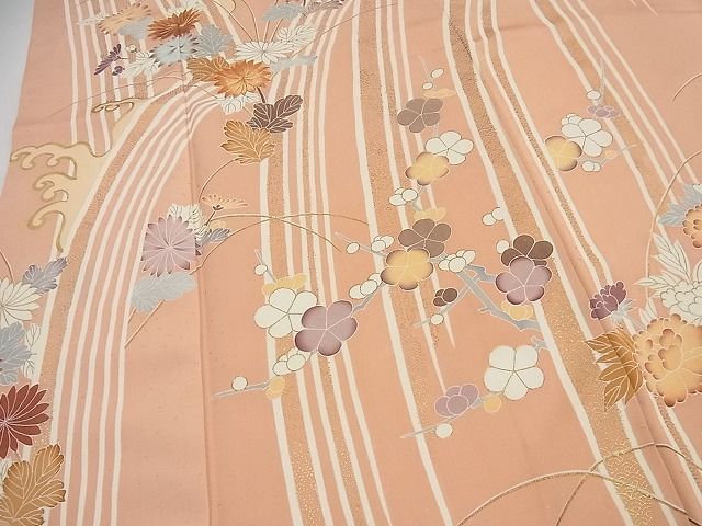 平和屋本店●極上 創業460年・千總 訪問着 駒刺繍 立波草花文 曙色 金彩 大丸扱い 逸品4s315