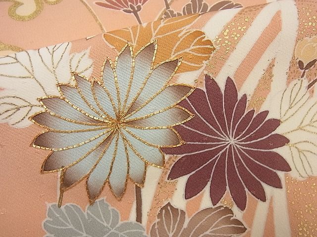 平和屋本店●極上 創業460年・千總 訪問着 駒刺繍 立波草花文 曙色 金彩 大丸扱い 逸品4s315