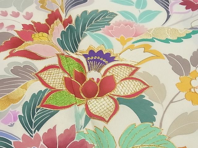 平和屋本店●極上 創業460年・千總 振袖・長襦袢セット 駒刺繍 更紗花唐草文 金彩 半衿刺繍 逸品4s316