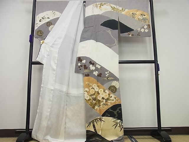 平和屋本店●極上 十日町 名門青柳高級ブランド 大喜百花 訪問着 駒刺繍 立波草花文 金彩 パールトーン加工 逸品4s331