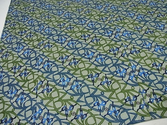 平和屋本店■最高級 城間栄順 本場琉球紅型 小紋 利休織 草花文 反端付き 逸品4s340