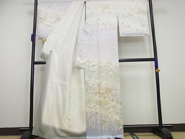 平和屋本店●極上 訪問着 総刺繍 駒刺繍 風景草花文 暈し染め 金糸 逸品4s349