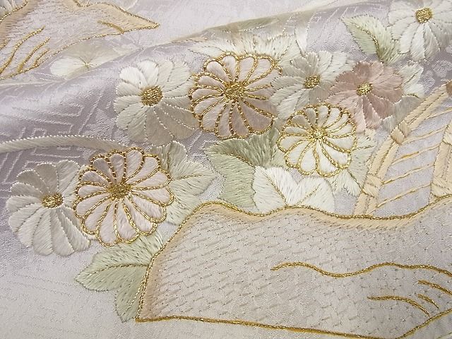 平和屋本店●極上 訪問着 総刺繍 駒刺繍 風景草花文 暈し染め 金糸 逸品4s349
