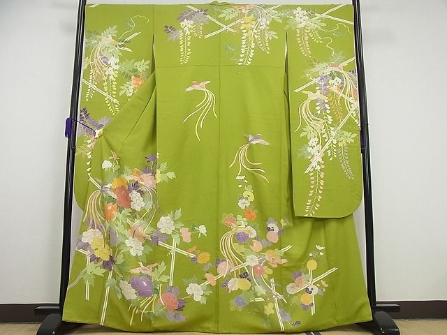 平和屋本店■極上 創業460年・千總 振袖 駒刺繍 鳳凰草花文 金彩 伊勢丹扱い 逸品4s345
