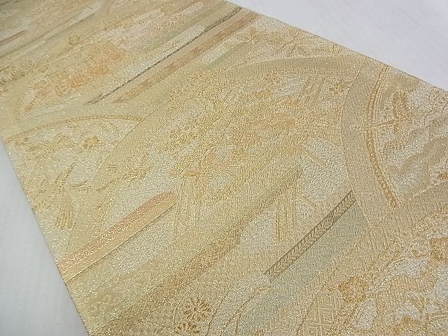 平和屋着物■六通柄袋帯 福寿 風景花鳥文 金糸 逸品 ud3866