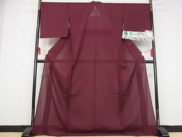 平和屋本店■極上 夏物 結城紬 奥順 はたおり娘 夏結城 色無地 葡萄茶色 証紙付き 着丈170.5cm 裄丈69cm 正絹 逸品 未使用 4kk0142