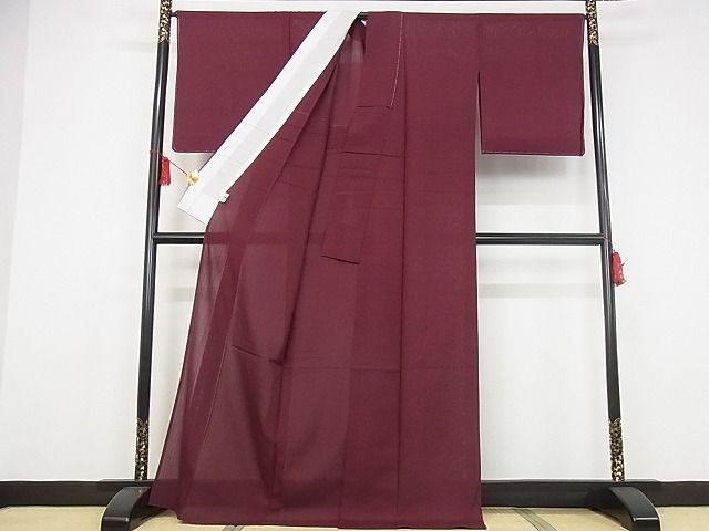 平和屋本店■極上 夏物 結城紬 奥順 はたおり娘 夏結城 色無地 葡萄茶色 証紙付き 着丈170.5cm 裄丈69cm 正絹 逸品 未使用 4kk0142