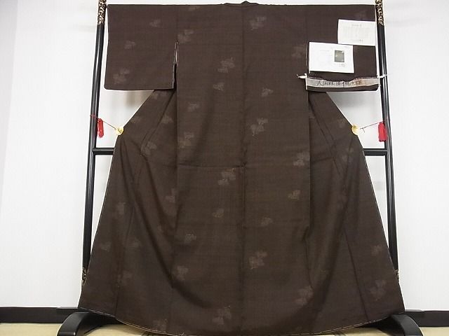 平和屋本店●希少 人間国宝 田中林次 本場結城紬 重要無形文化財 100亀甲 反端 赤墨色 着丈163.5cm 裄丈67cm 逸品 未使用 4kk0154