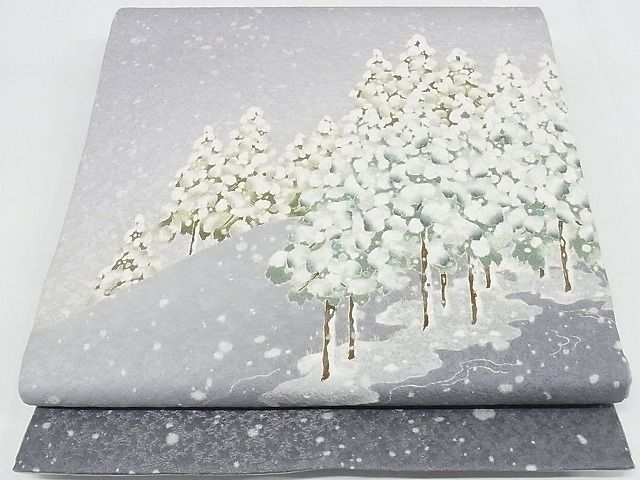 平和屋本店●極上 友禅作家 茂野大生 訪問着・袋帯セット 雪景色 雪ん子 黒地 鬼しぼ縮緬 着丈161cm 裄丈67cm 正絹 逸品 4kk0173