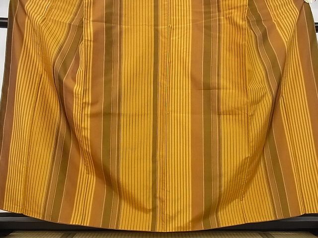 平和屋本店●極上 本場黄八丈 平織 紬 縞 証紙付き 西條 着丈156cm 裄丈66.5cm 正絹 逸品 4kk0237