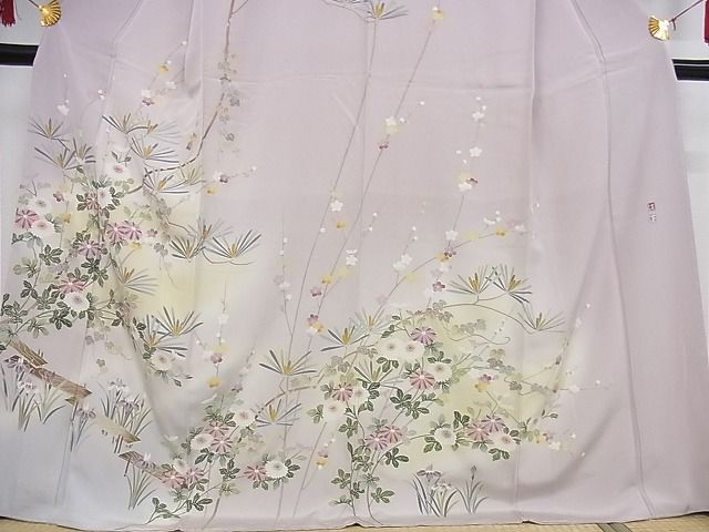 平和屋本店●極上 京加賀友禅 松本健一 訪問着 草花文 暈し染め ロング丈 着丈171.5cm 裄丈66.5cm 正絹 逸品 4kk0314