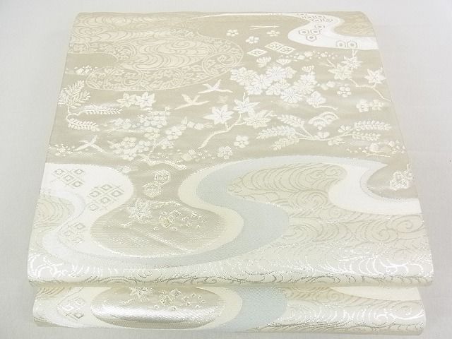 平和屋着物■六通柄袋帯 流水草花文 金銀糸 逸品 rt3710