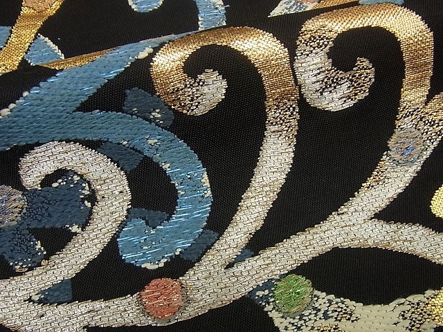 平和屋本店●最高級 龍村平蔵製 本袋帯 天平羽衣錦 黒地 金銀糸 逸品4s448