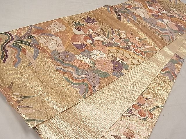平和屋着物■佐賀錦 六通柄袋帯 流水鴛鴦籬花文 金糸 逸品 id0234