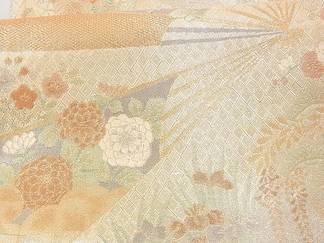 平和屋着物■宝珠本佐賀錦 六通柄袋帯 扇面孔雀花文 九百錦 金糸 逸品 n-hv4346