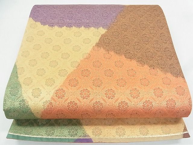袋帯　七宝　梅　ベージュ　金通し　着物　024a d 袋帯 七宝 梅 ベージュ 金通し 着物 024a d | つむぎ、つむぐ