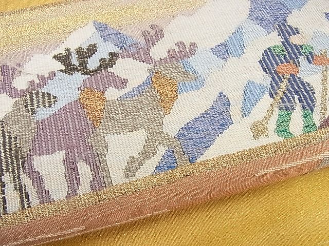 平和屋本店●極上 手織綴れ 山鹿清華 太鼓柄袋帯 人物吉祥風景文 金銀糸 逸品4s513