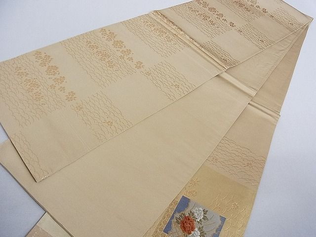 平和屋着物■太鼓柄袋帯 唐織 色紙重ね花鳥文 金糸 正絹 逸品 AAAC2083Aog