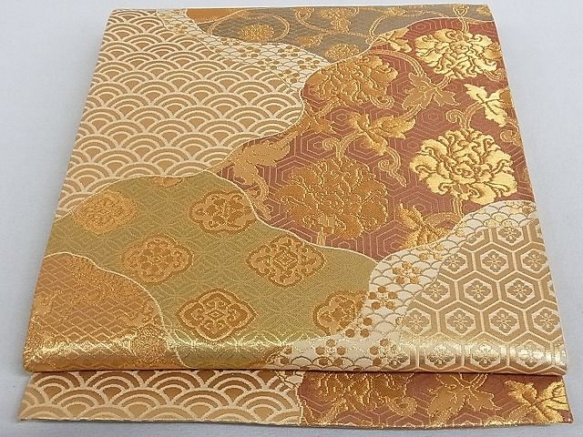 平和屋着物■六通柄袋帯 道長飛鶴花文 金糸 正絹 逸品 AAAC2093Aog