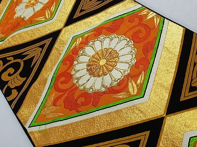 平和屋着物■六通柄袋帯 唐織 花菱文 黒地 金糸 正絹 逸品 AAAC2098Aog