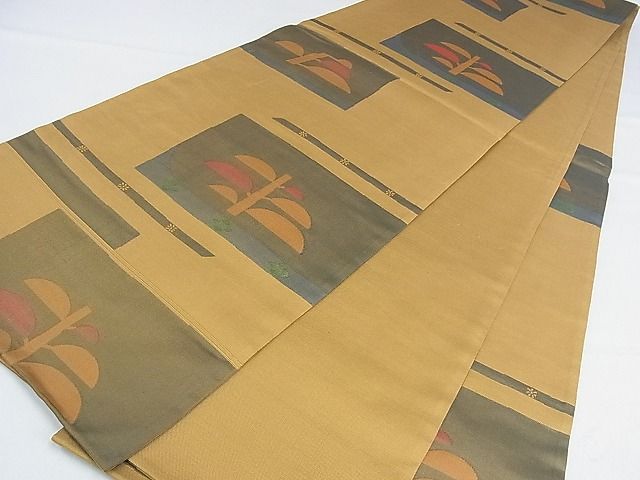 平和屋着物■六通柄袋帯 枝葉文 正絹 逸品 AAAC2803Ahg