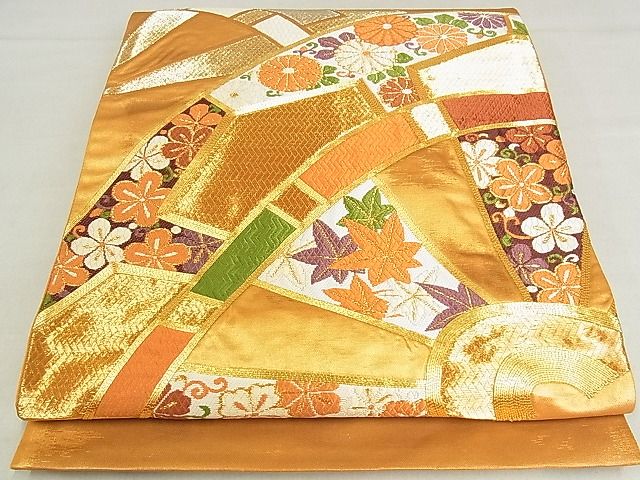 平和屋着物■太鼓柄袋帯 唐織 源氏車花文 金糸 正絹 逸品 AAAC2805Ahg