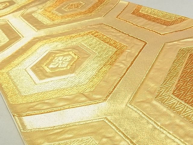 平和屋着物■六通柄袋帯 亀甲花文 金糸 正絹 逸品 AAAC2796Ahg