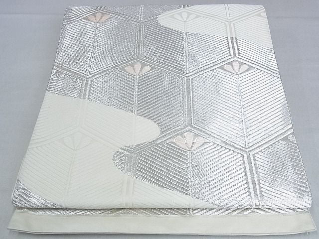 平和屋着物■六通柄袋帯 唐織 亀甲文 松 銀糸 正絹 逸品 AAAC2801Ahg